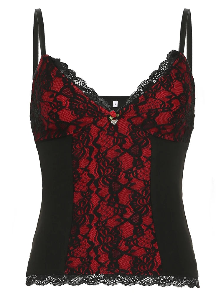 Gothic Lace Floral Vest Slim Backless Knit Top