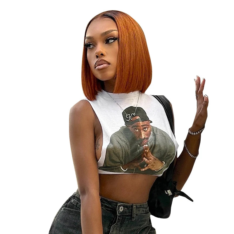 Retro 3D Tank Top O Neck Sleevele Cut Out Vet Crop Top