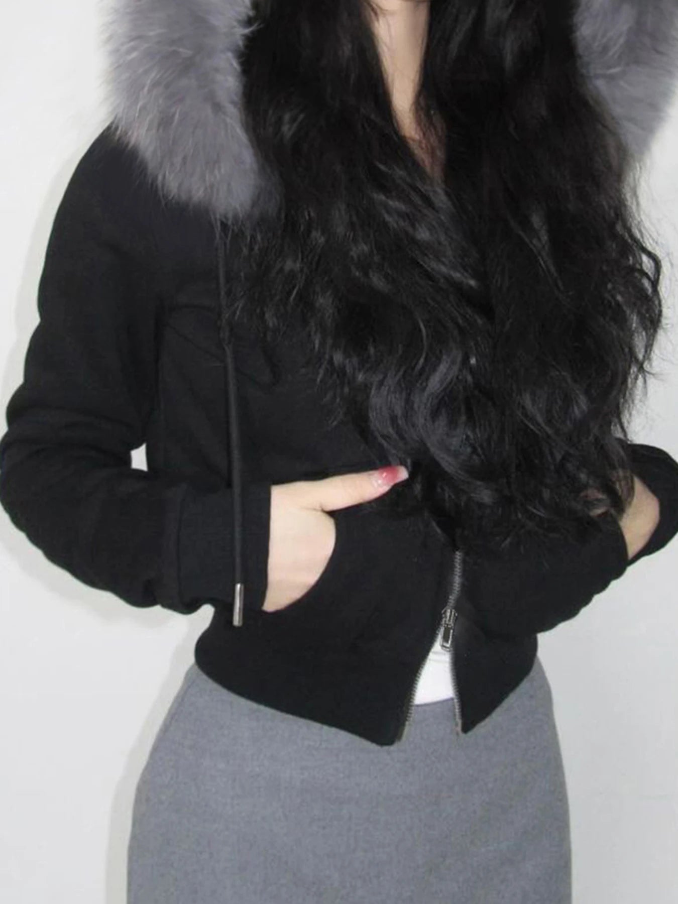 Zip Up Crop Hoodie Coats Camouflage 's Jackets Pockets Fur Neck