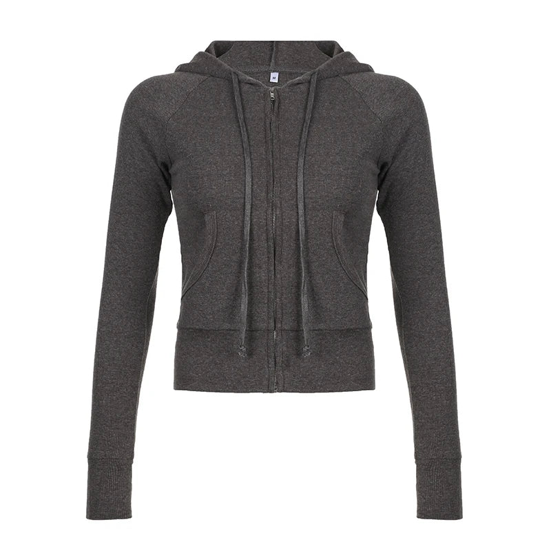 Zip Up Crop Hoodie Coats 's Jackets Front Pockets