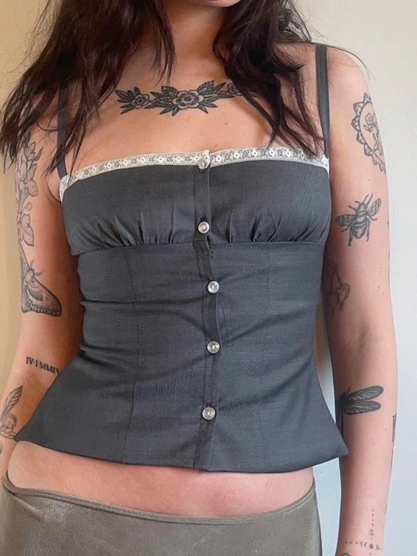 Lace Button Ruffled Slim Camisole Sleeveless Bustiers