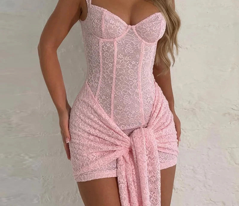 Dress Low-Neck Wrapped Ribbon Bodycon