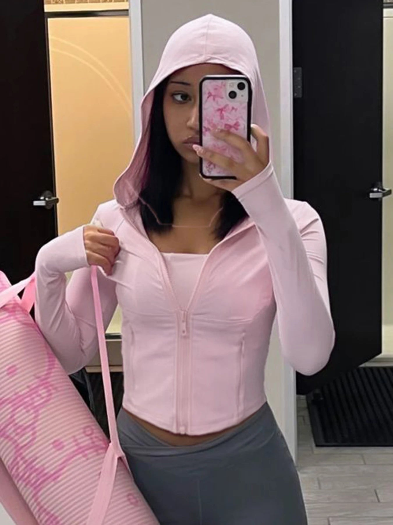Slim 's Hooded Jackets Zip Up Bodycon Coats