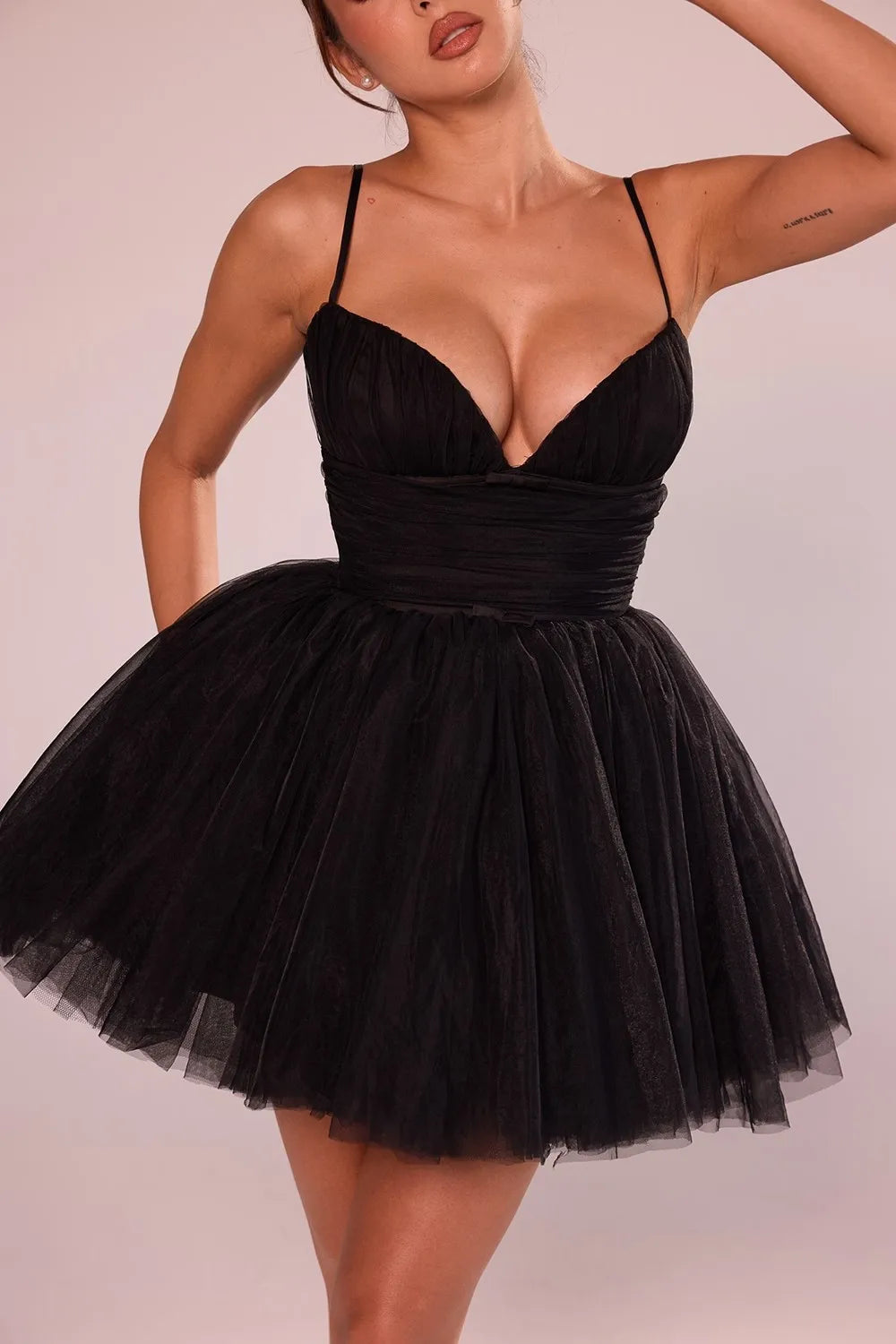 Spaghetti Strap Dresses Pink Puffy Cake Dress Mini Mesh Backless Dress