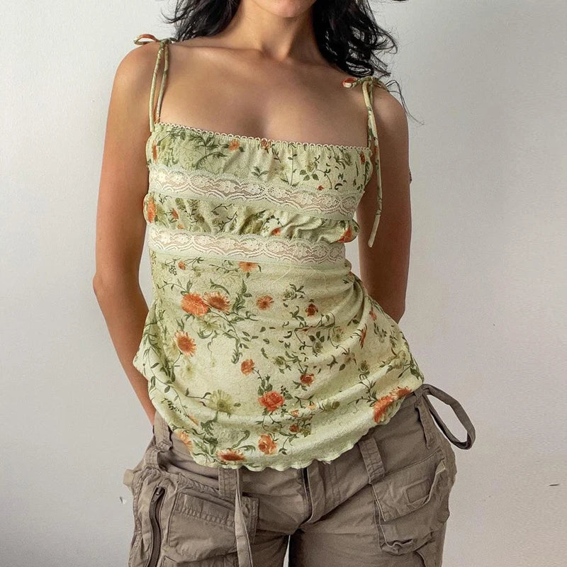 Green Lace Floral Top