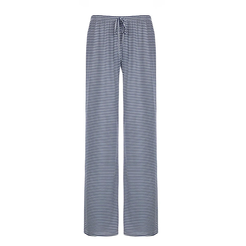 Striped Print Loose Pants Lace-up Trousers Bottoms