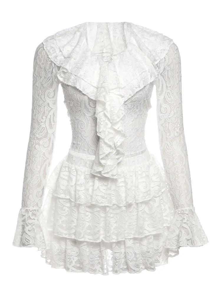 White Ruffles V-Neck Crop Top and Mini Skirt Set