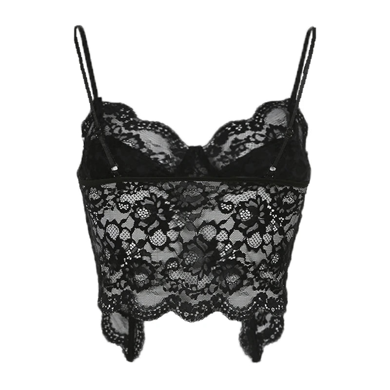 Transparent Lace Bustiers Backless Gothic Camis Spaghetti Strap Grunge Top