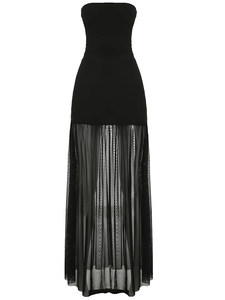 Strapless Mesh Dress Backless Split Evening Dress Floor-length Dress