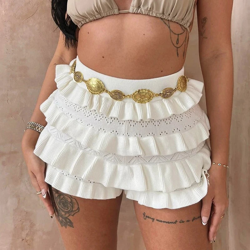 Knit Tierr Skort Trend Stretch Wild Skinny Ruffl Mini Skirt