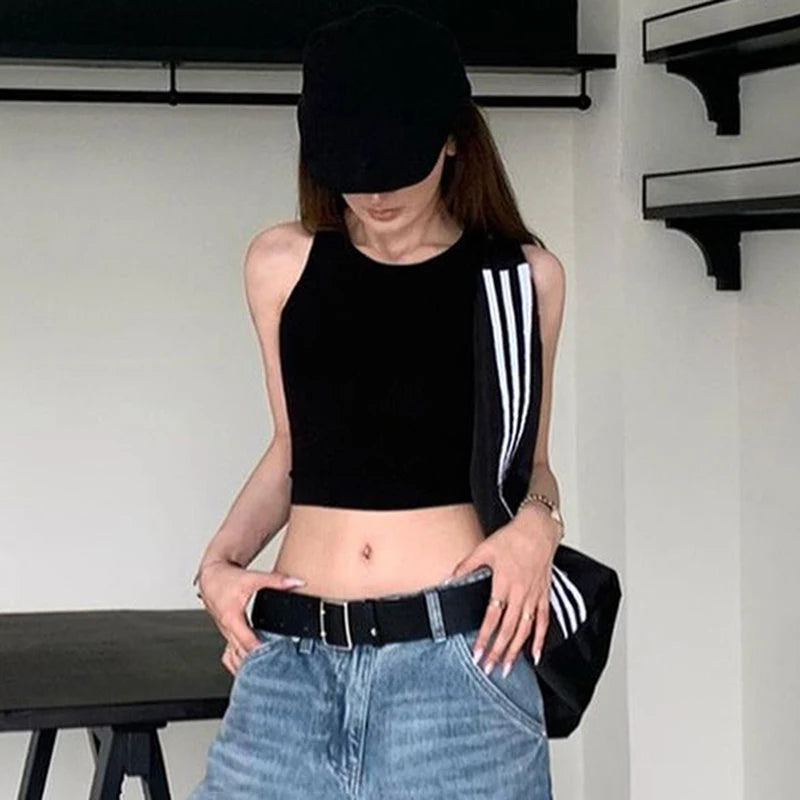 Black Backless Crop Top
