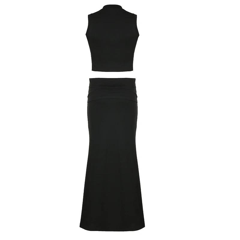s Camis Two Piece Floor Length Straight Skirts Sets Crewneck Sleeveless Vests Suits