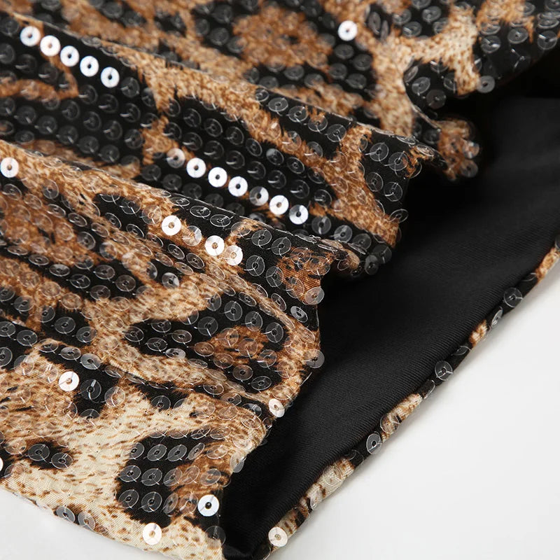 Leopard Print Sequin Shorts s Retro Low Waist