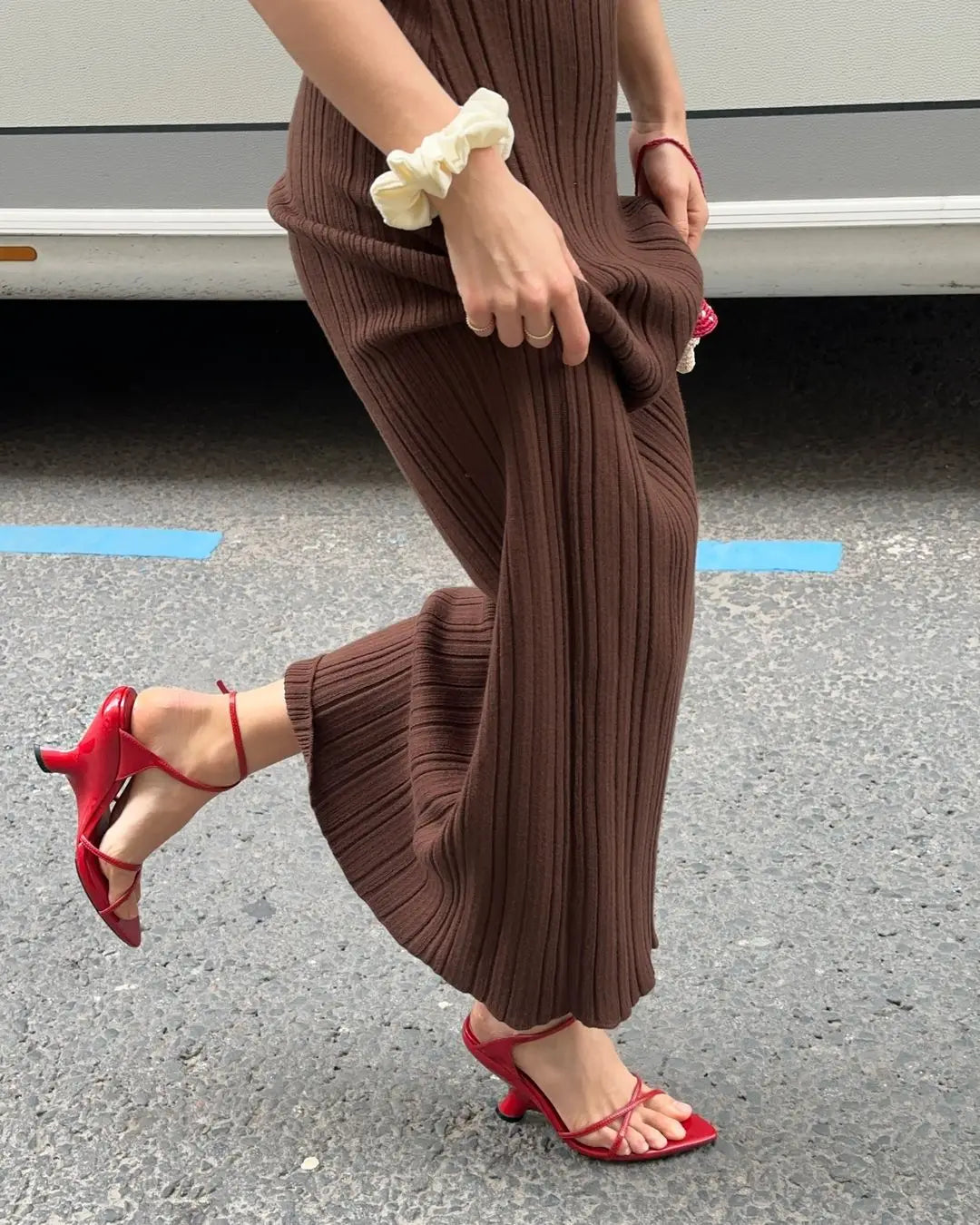 Sleeveless Knit Turtleneck Long Dress Slim Ribbed Knit Dress Maxi Dress