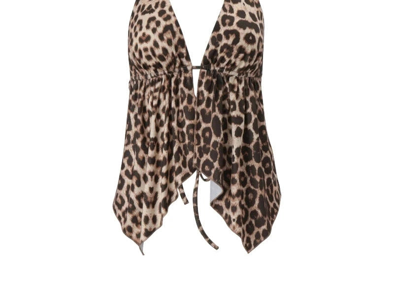 Backless Leopard Print Halter Tank Top