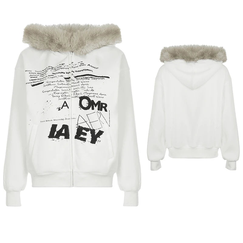 Zip Up Fur Neck Hoodie Coats Slim 's Jackets s