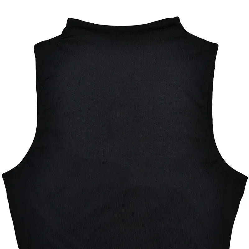 Half High Collar Irregular Tank Dress Sleeveless Bodycon Ruched Long Dress