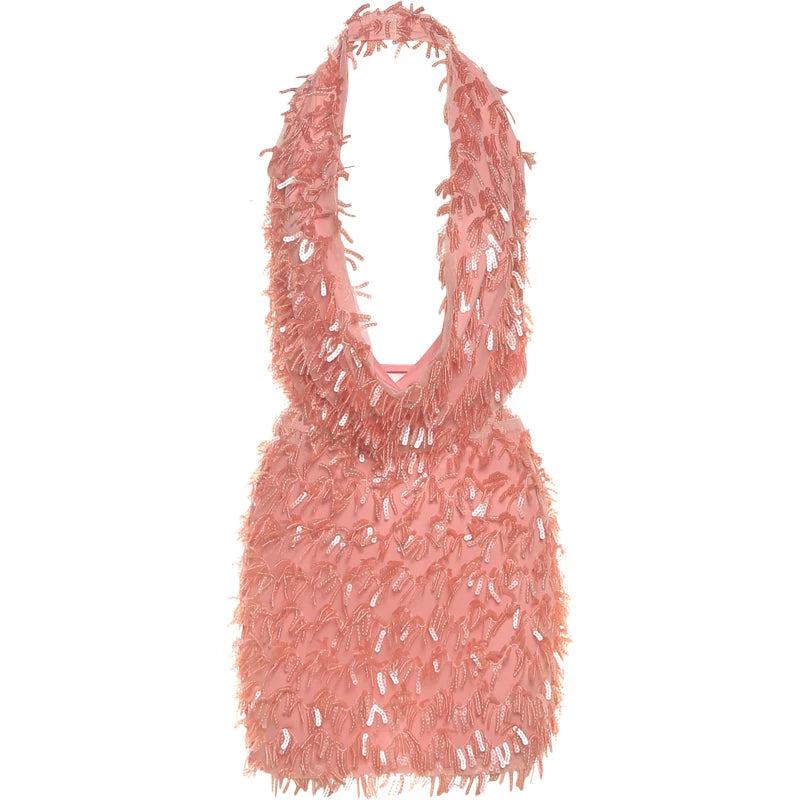 Sequin Swing Collar Tank Top and Mini Skirt Set