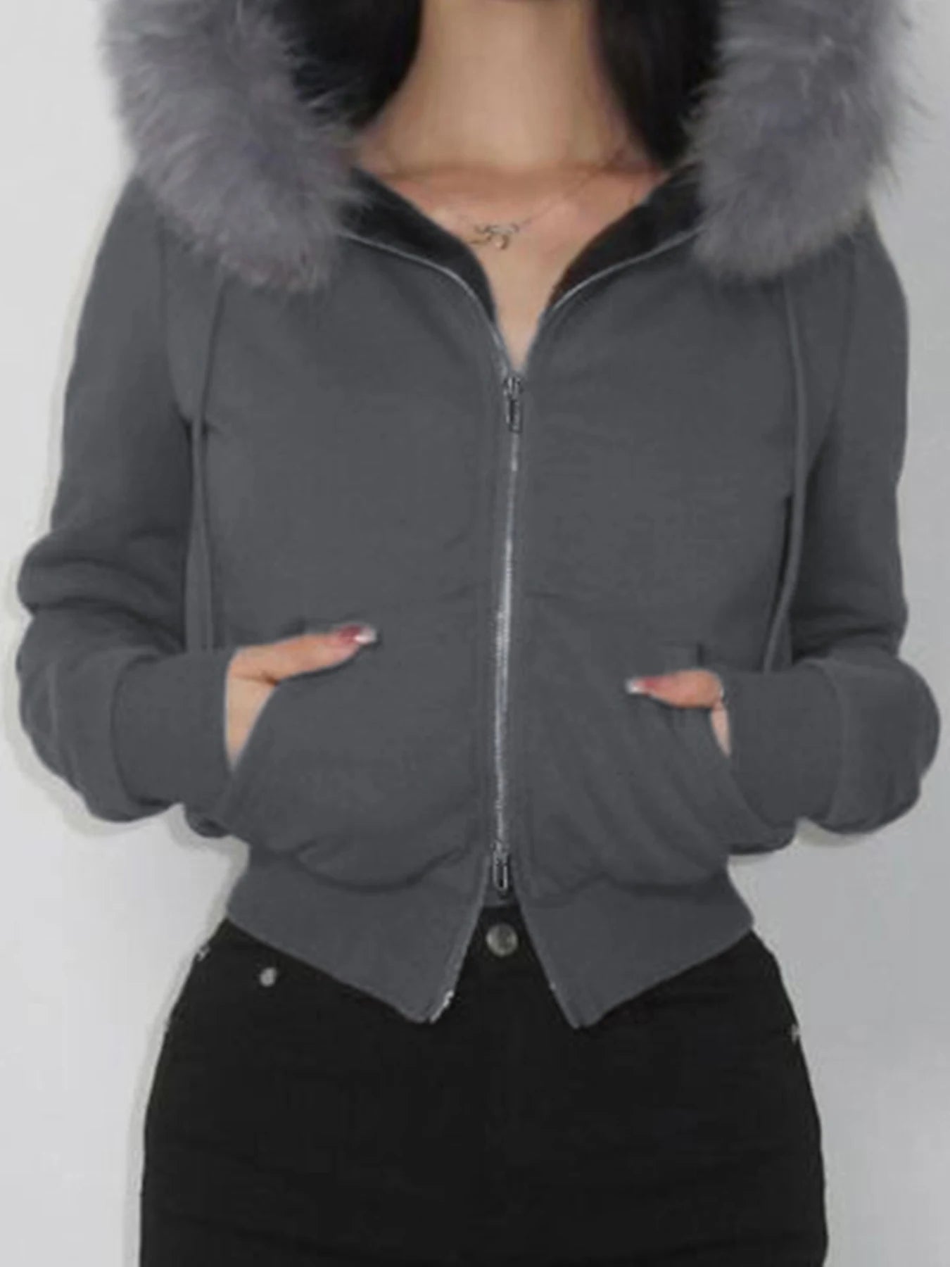 Zip Up Crop Hoodie Coats Camouflage 's Jackets Pockets Fur Neck
