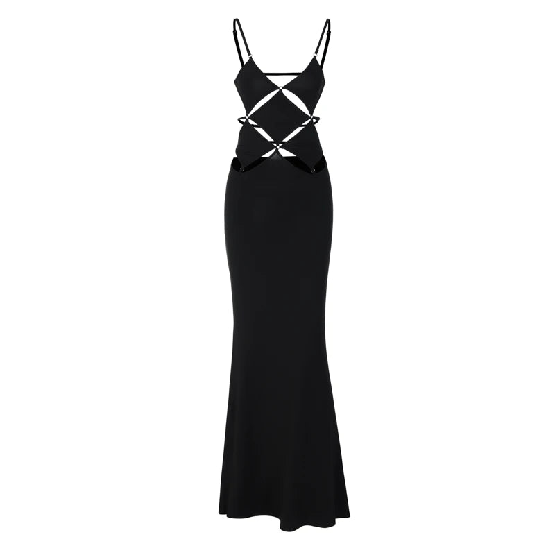 V Neck Hollow Out Backless Bodycon Maxi Dress