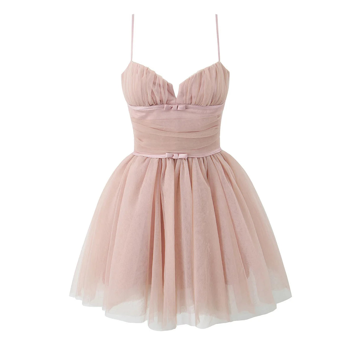 Spaghetti Strap Dresses Pink Puffy Cake Dress Mini Mesh Backless Dress
