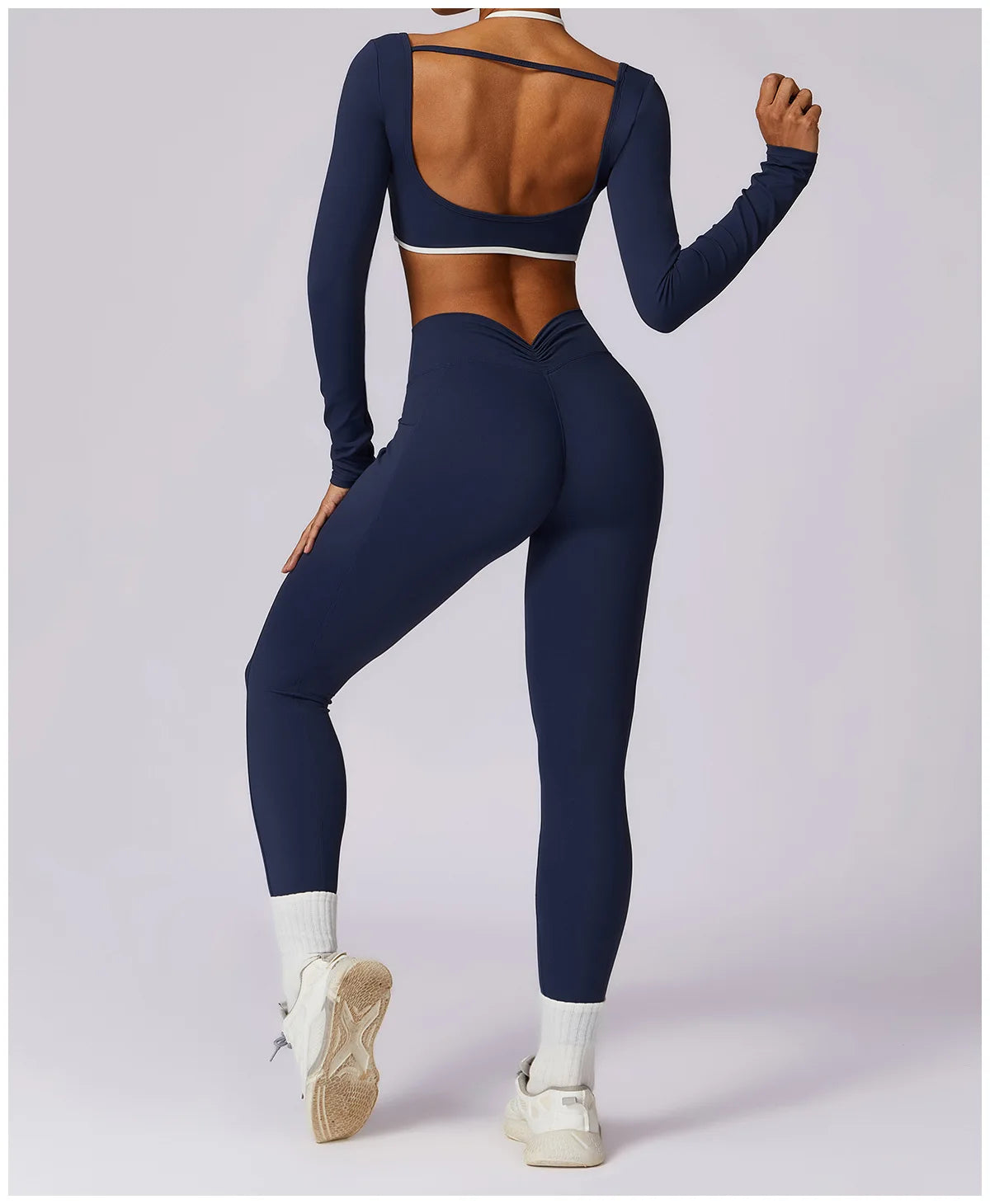2 Pieces Tracksuit Yoga Set Workout Sports Gym Fitness Long Sleeve Crop Top High Waist Leggings Sports Suits