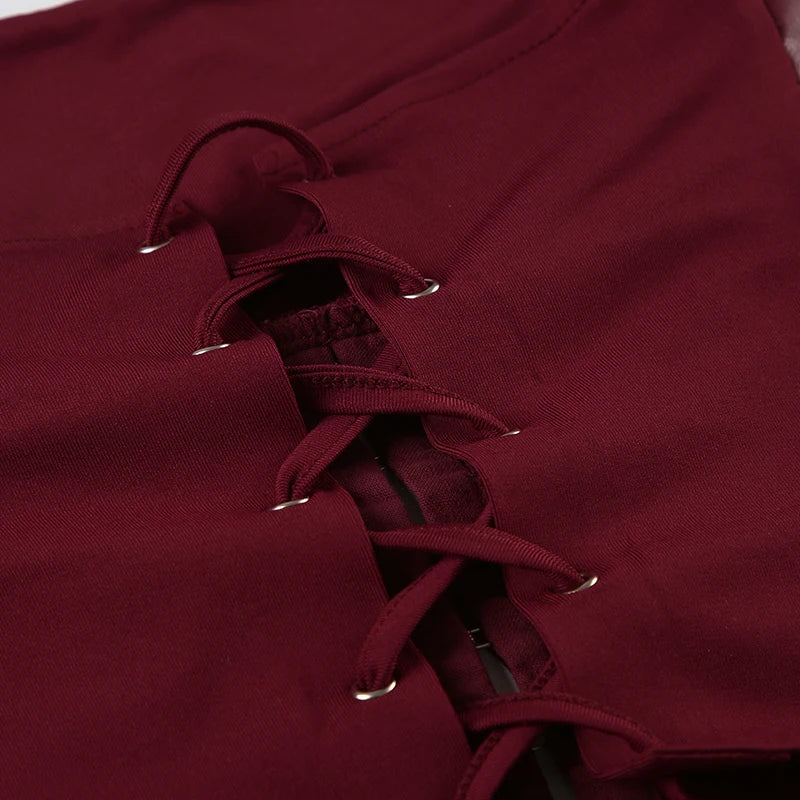 Backless Wine Two Pieces of Sets Harajuku Vest and Mini Skirts Lace Up