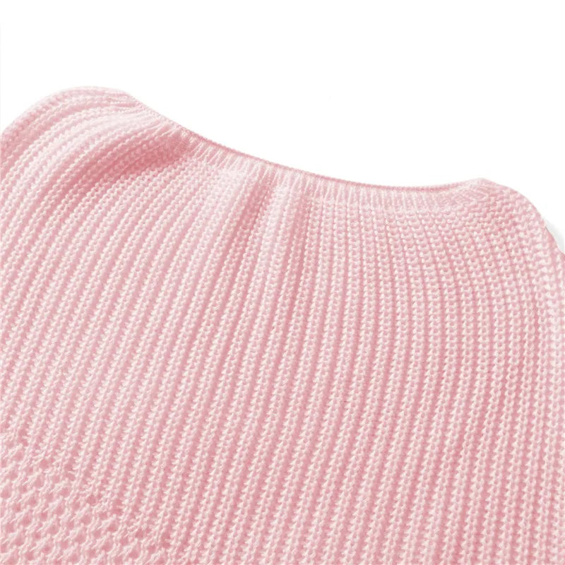 Crochet Knit 2 Piece Skirt Set Hollow Out Crop Top Long Sleeve Backless Tie Up Bodycon Dress