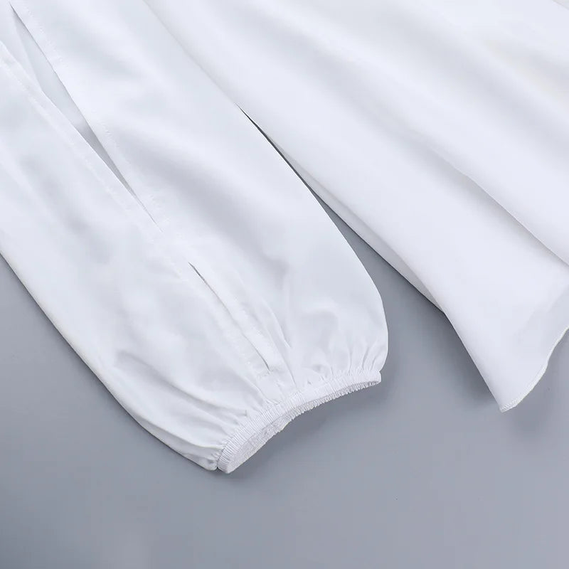 Square Collar Hollow Out Dress White Long Sleeve Mini Dress Slim Dress