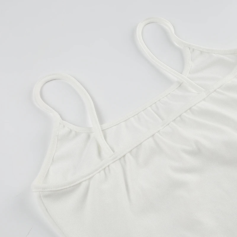 Lace Bow Patches White Basic Cute Camisole Sleeveless Slim Crop Top Tank Vest