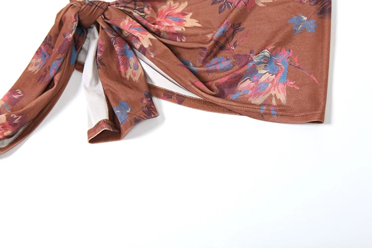 Brown Knit Halter Patchwork Three Piece Set