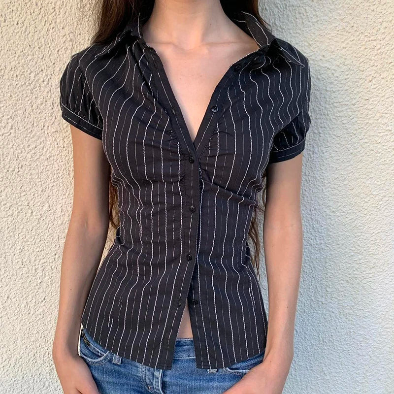 Turn-down Neck Short Sleeves Shirt