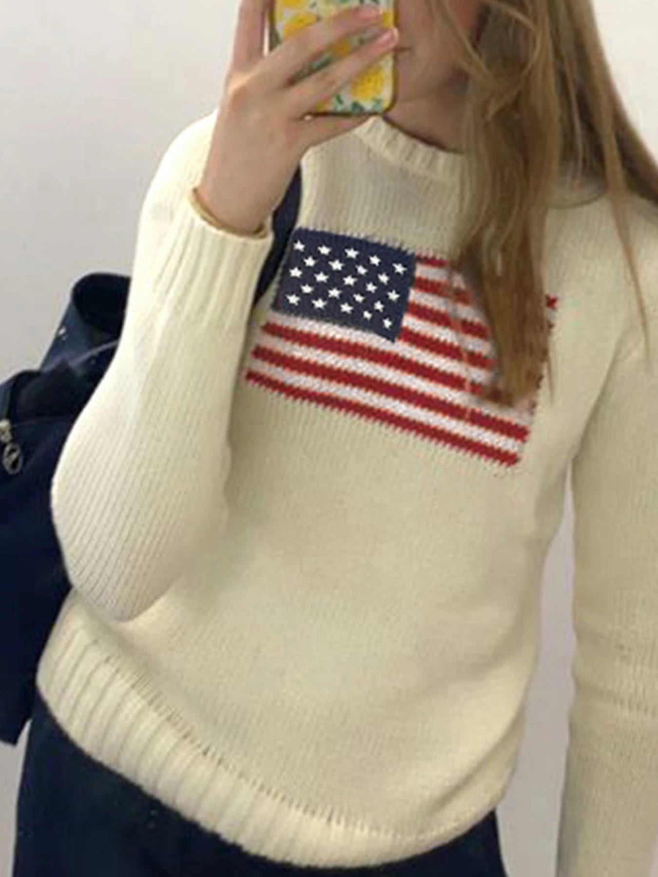 Graphic Knit Sweater Crewneck Pullover Looe