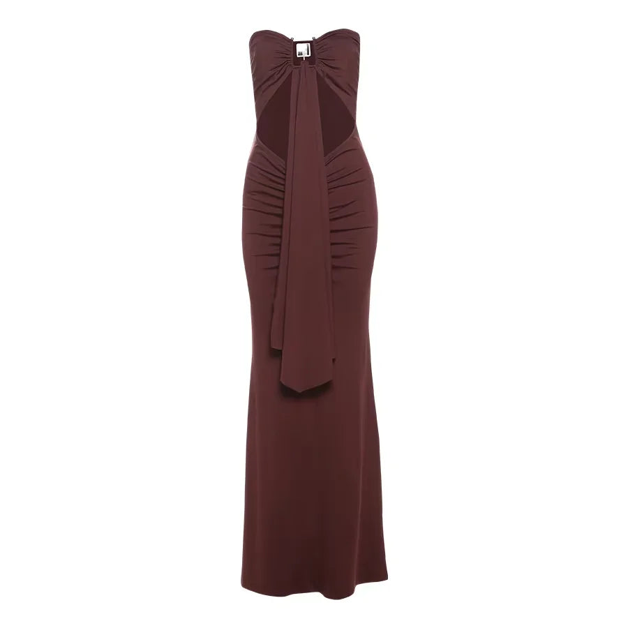 Release Junior Ankle-Length High Dress K24D59965Girl Slim Cleavage Hollow Out Backless Robe