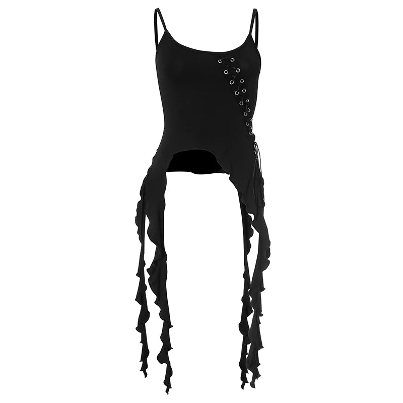 Spring Tie Draped Decorative Border Flutter Belt Backless Slim Irregular tie Girl Design Sense Camis Top