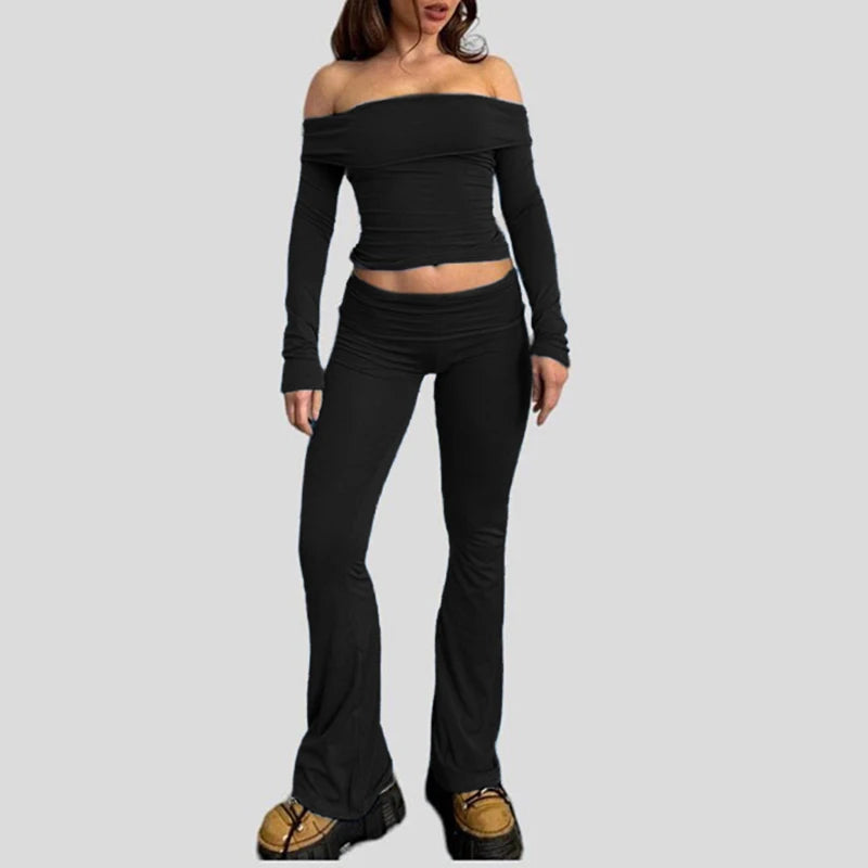 Slash Neck Top and Pants Sets 's Two Pieces Of Slim