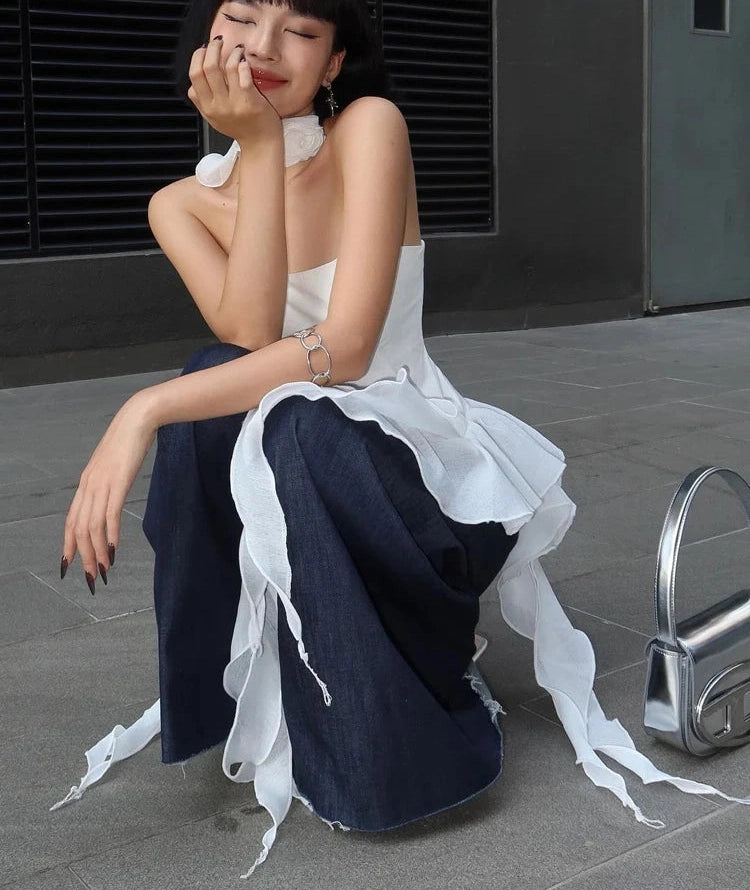 Off-Shoulder Lace Crop Top Strapless Halter Street Tank Top