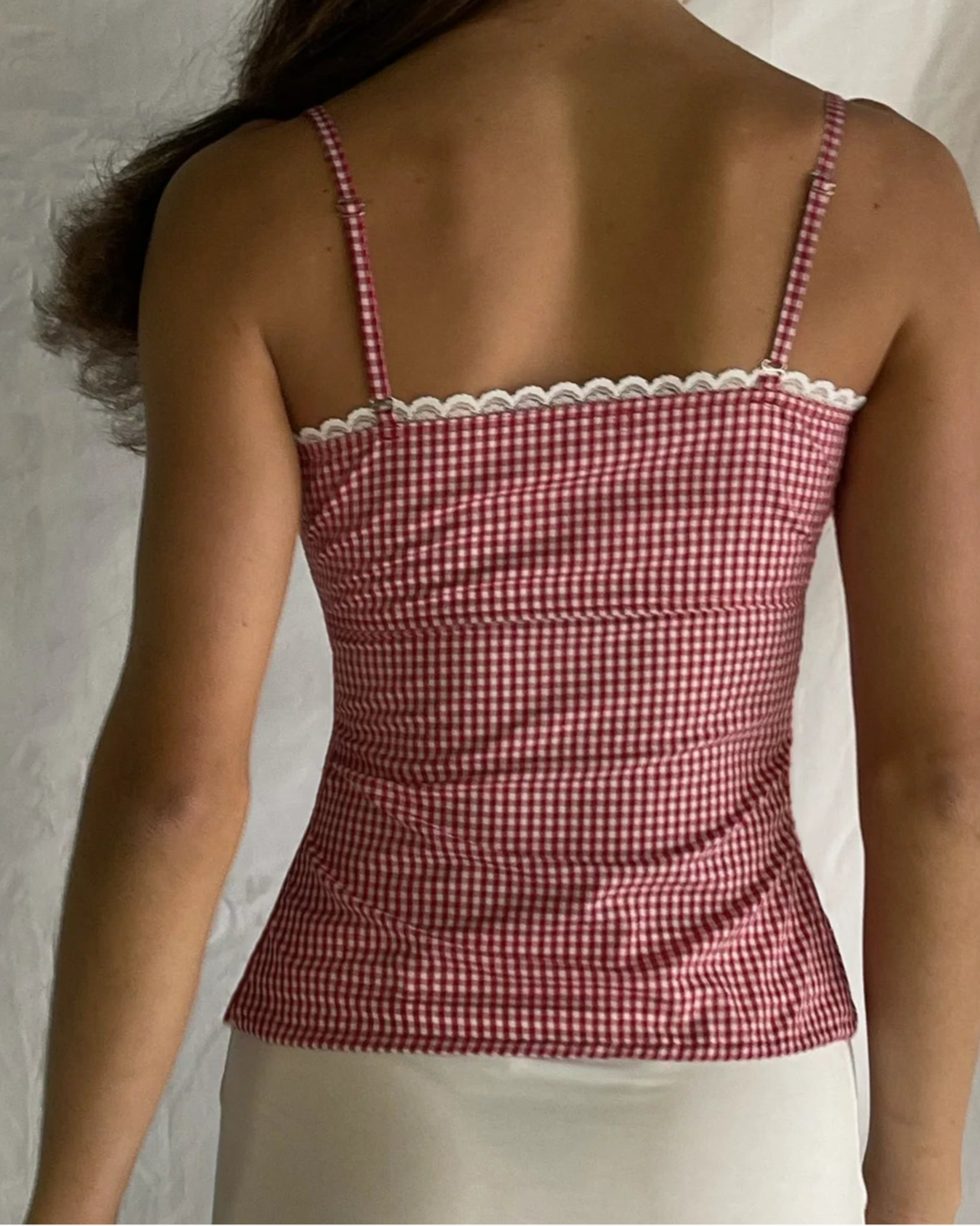 Plaid Lace Backless Slim Tank Top