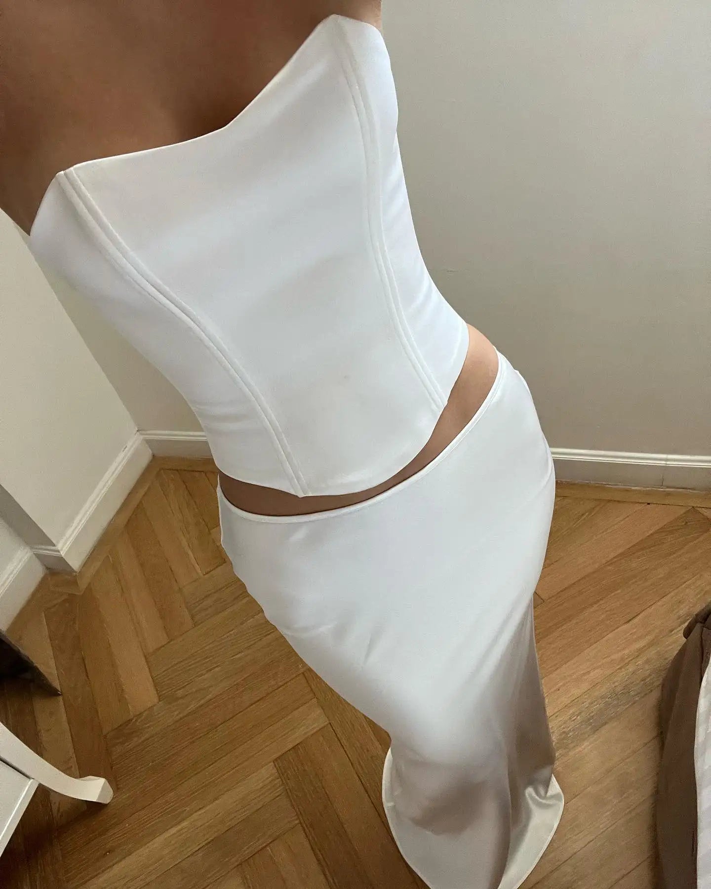 Lace Up Croset Crop Top Maix Skirt Set Satin Two Piece Set Matching Co Ord