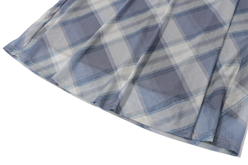 Blue Backless Plaid Maxi Dress