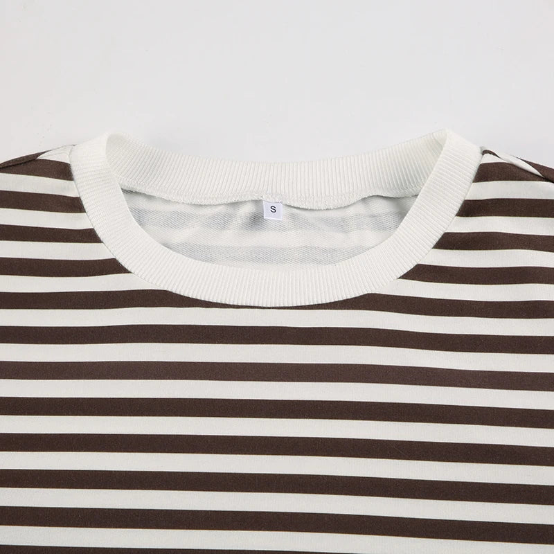 Overiz Strip Seweathirt Crewneck Looe Long Sleeve Top