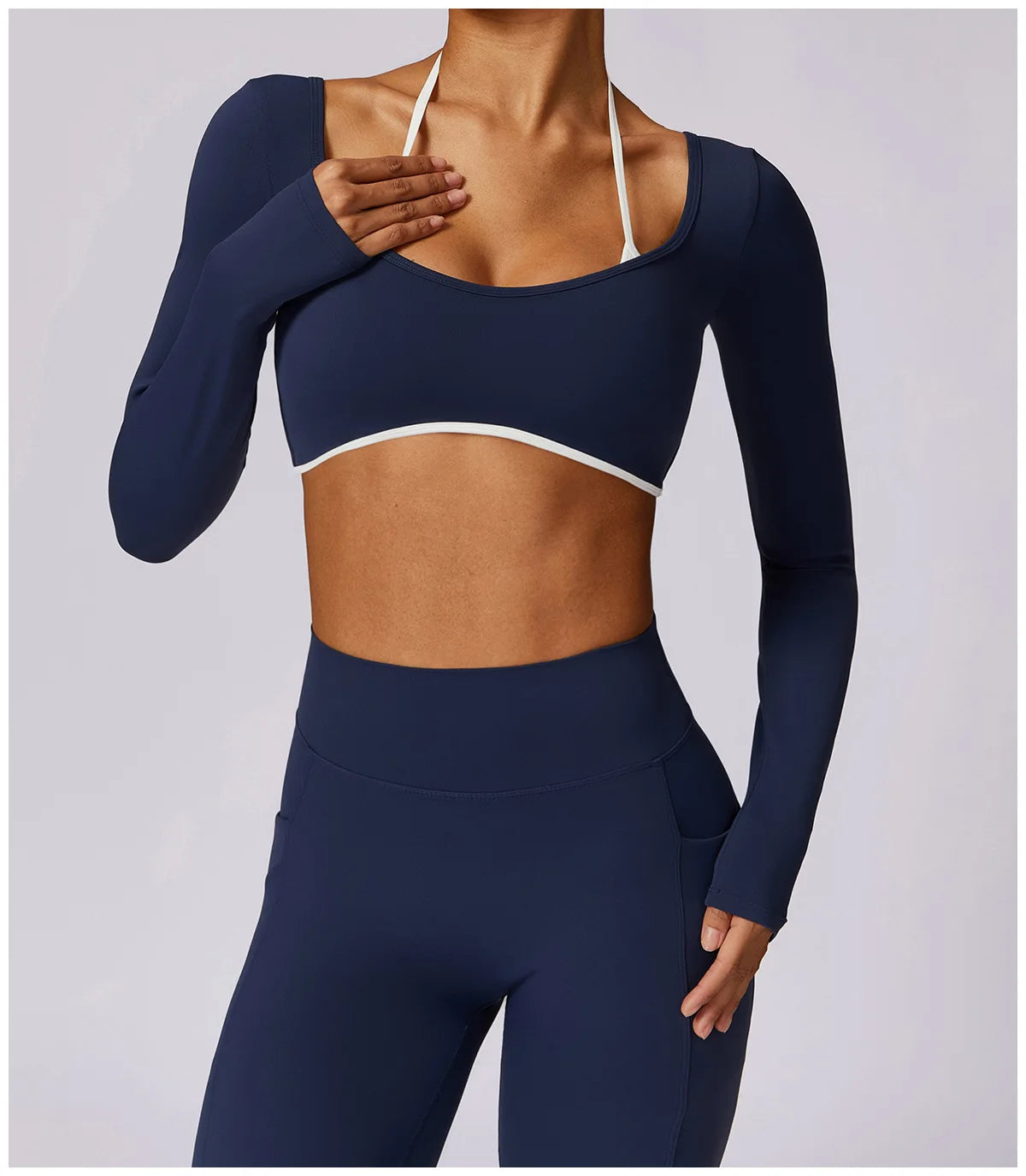 2 Pieces Tracksuit Yoga Set Workout Sports Gym Fitness Long Sleeve Crop Top High Waist Leggings Sports Suits