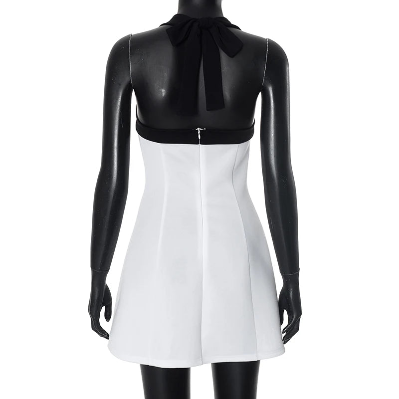 Colliion Hang From The Neck Sleevele Blackle Tie Wait A Hem Short Skirt