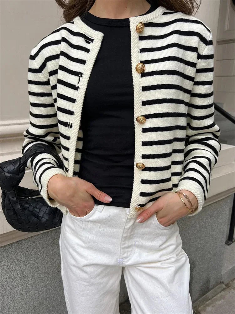 Striped Knit 2 Piece-Set Shorts Zebra ed Cardigan And High Waist Patchwork Shorts Sets Knit