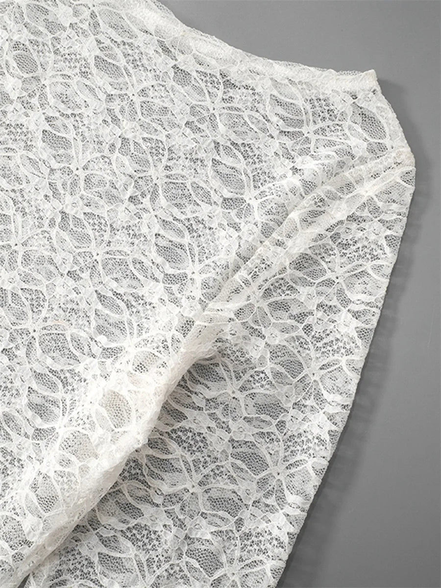 Lace Long Sleeve T Shirts Knitted Perspective Tees Tops Street Slim T-Shirt