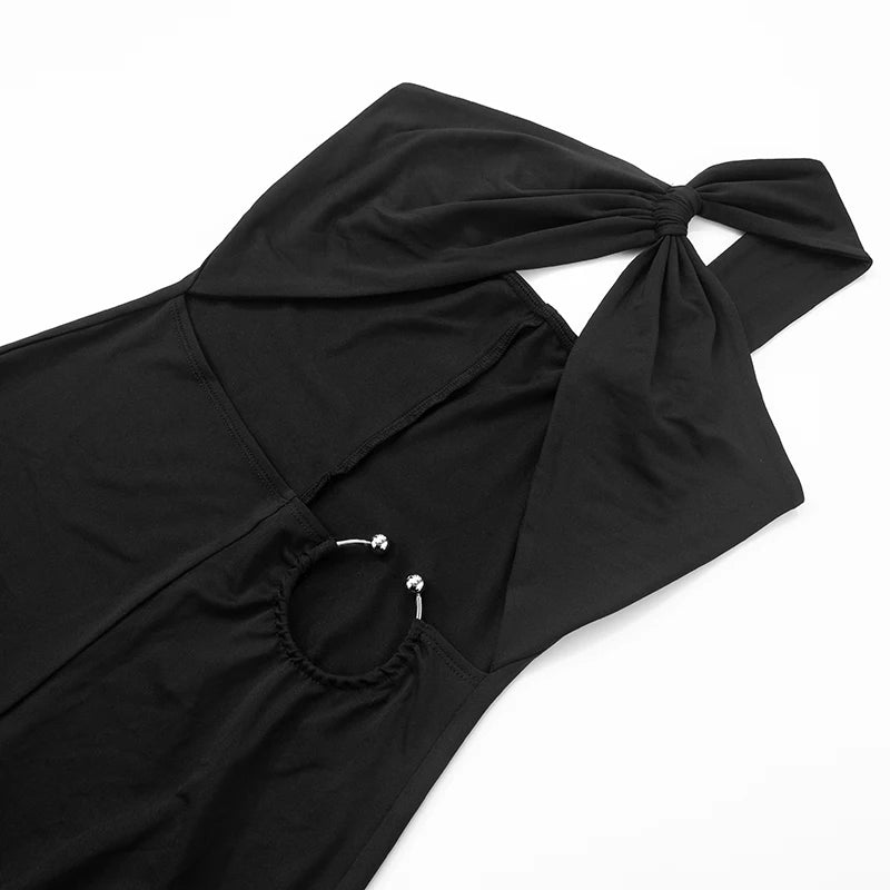 Black Hollow Out One Shoulder Jumpsuit