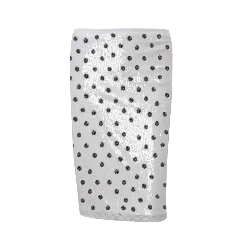 White Polka Dot Low Waist Midi Skirt
