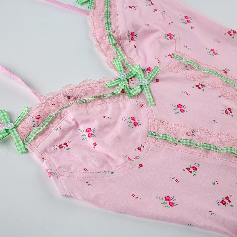 Pink Floral Lace Bow Top
