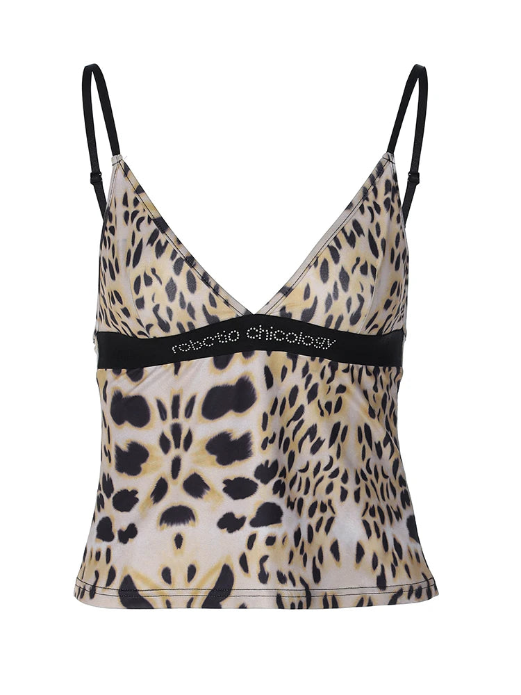 Leopard Patchwork V-Neck Sparkly Top