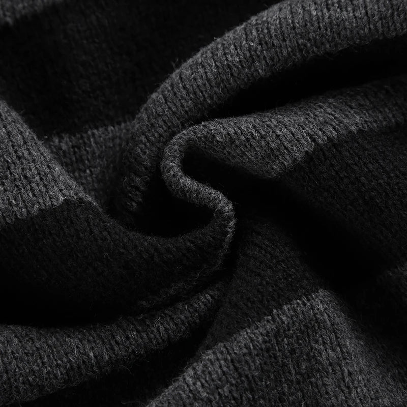 Slash Neck Striped Knitted Sweaters Patchwork Pullovers HArajuku Grunge 's Top